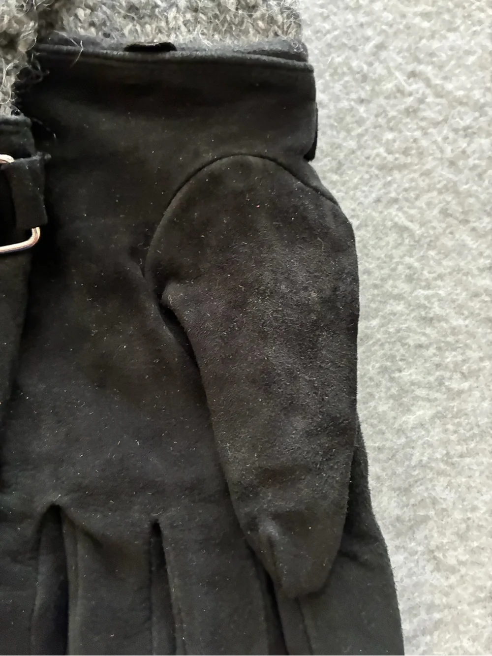 Lauren Ralph Lauren Suede Wool Knit Cuff Gloves Black Grey S NWT